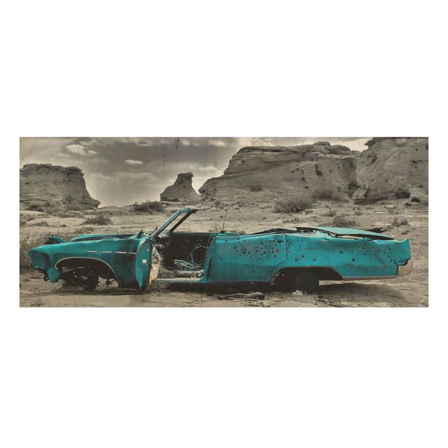 Houten schilderijen Turquoise Cadillac