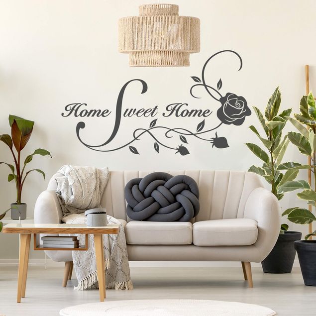 Muurstickers huis Home Sweet Home with Rose Tendril