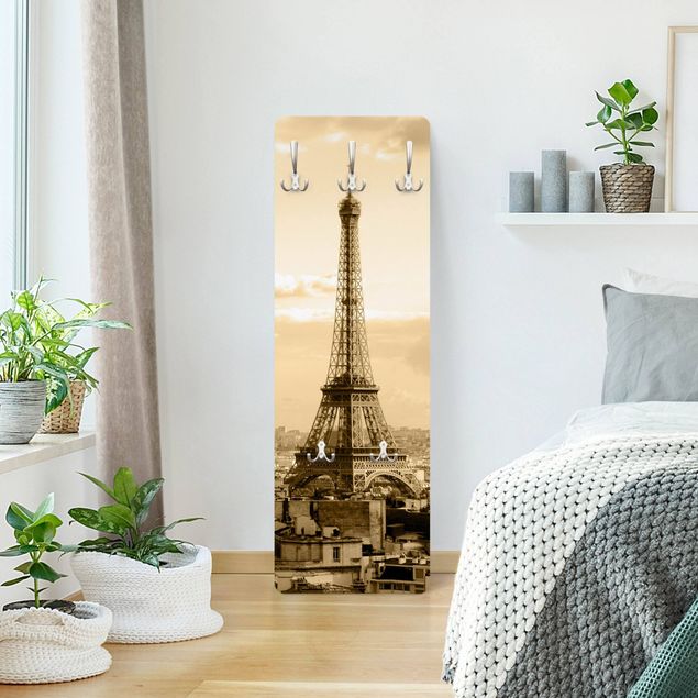 Wandkapstokken houten paneel I love Paris