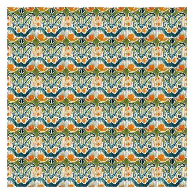 Fotobehang - Ikat Pattern Bali Orange And Green