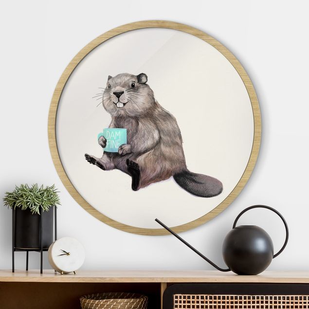 Gerahmte Bilder Rund Illustration Beaver Wit Coffee Mug