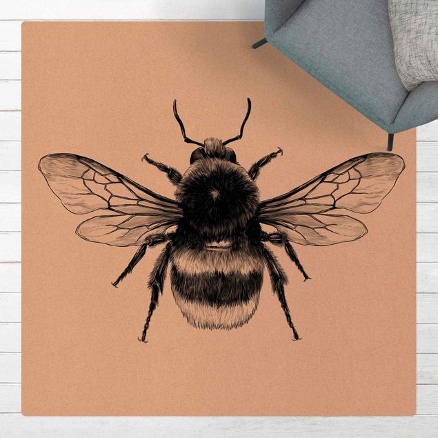 Vloerkleed zwart Illustration Flying Bumblebee Black