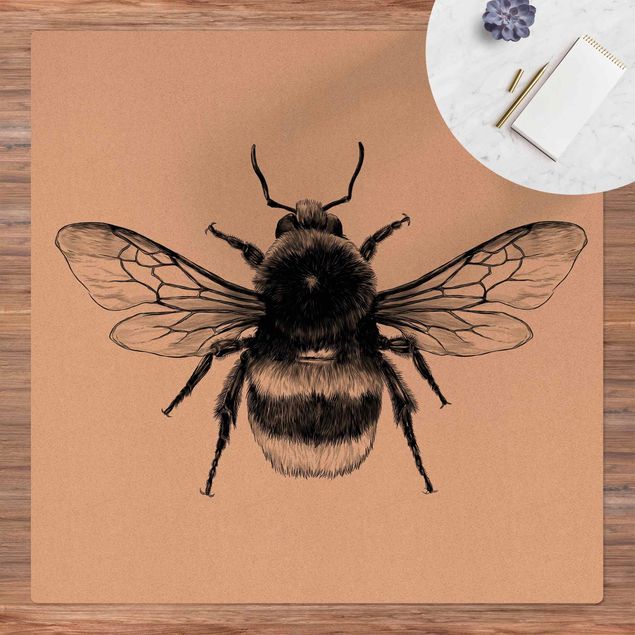 Vloerkleed modern Illustration Flying Bumblebee Black