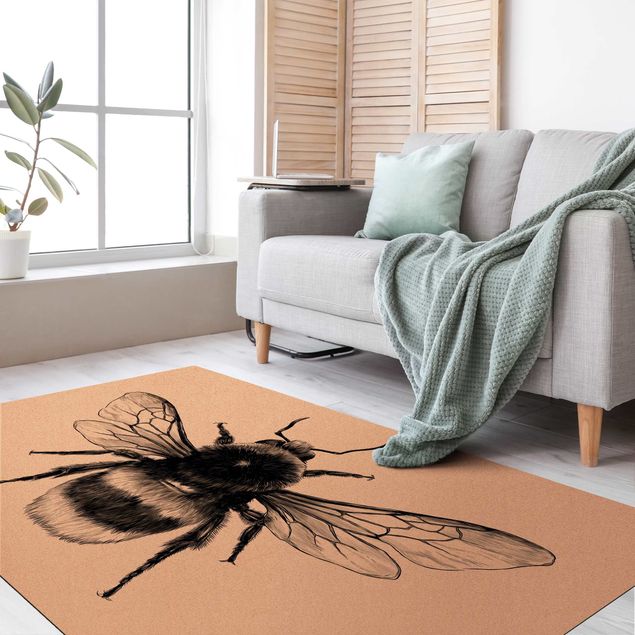 Groot vloerkleed Illustration Flying Bumblebee Black