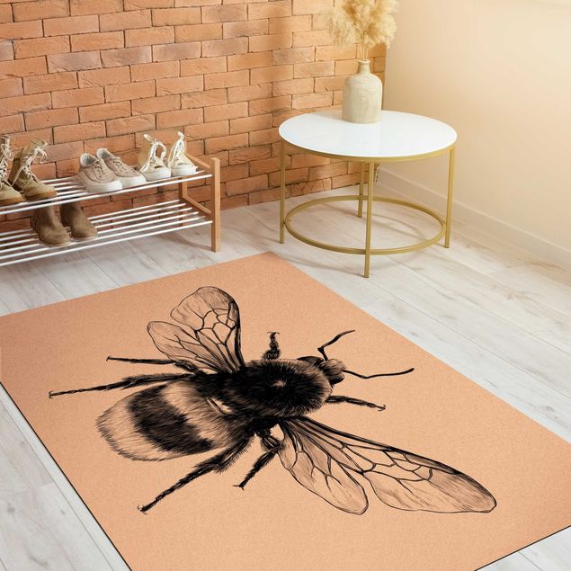 Vloerkleed antraciet Illustration Flying Bumblebee Black