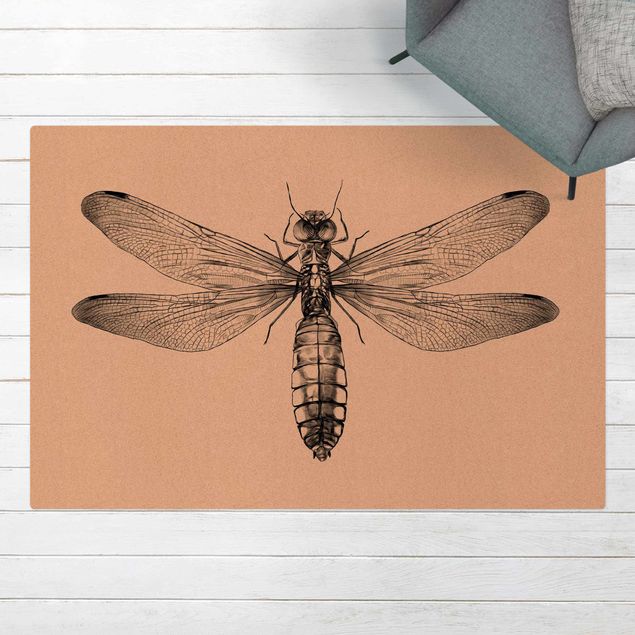 tapijt modern Illustration Flying Dragonfly Black