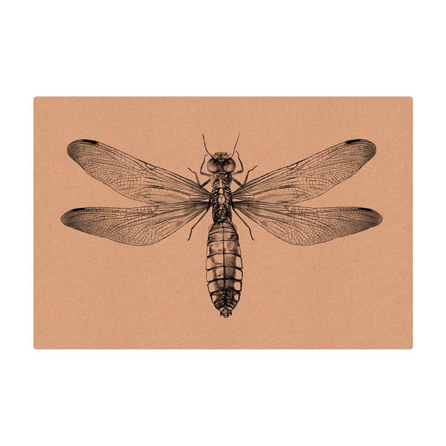 Kurk mat Illustration Flying Dragonfly Black