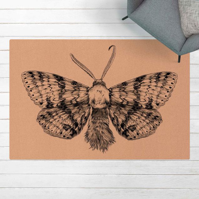 tapijt modern Illustration Flying Moth Black