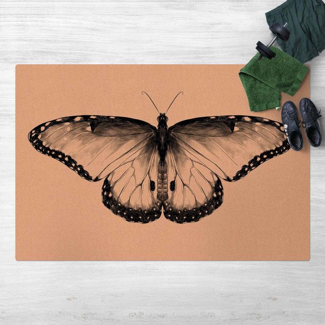 tapijt modern Illustration Flying Common Morpho Black