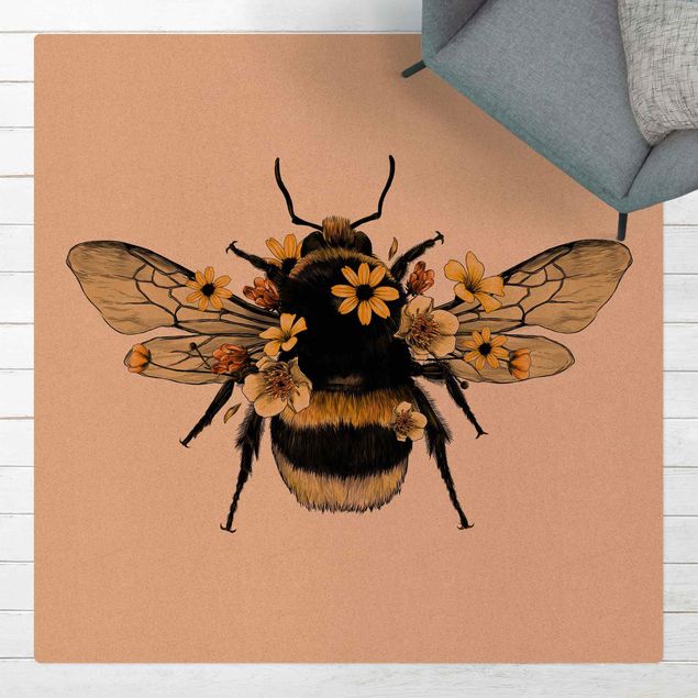 Groot vloerkleed Illustration Floral Bumblebee