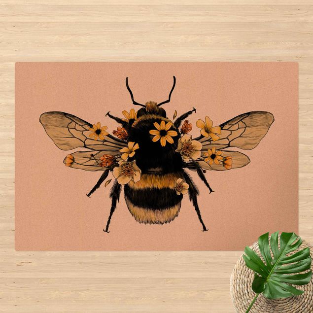 Groot vloerkleed Illustration Floral Bumblebee