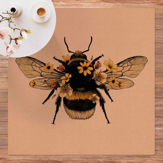 Vloerkleed modern Illustration Floral Bumblebee