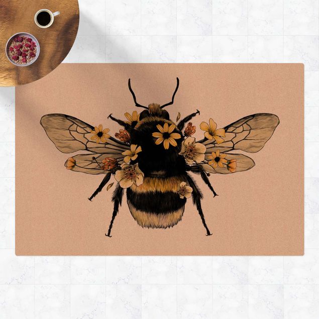 Vloerkleed modern Illustration Floral Bumblebee