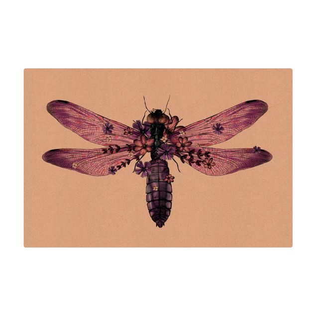 Kurk mat Illustration Floral Dragonfly