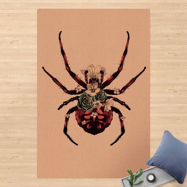 Vloerkleed rood Illustration Floral Spider