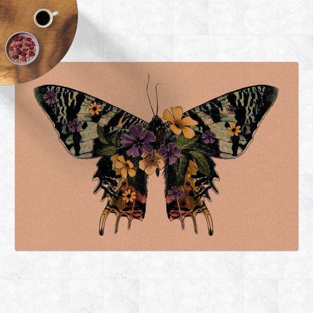 vloerkleed multicolor modern Illustration Floral Madagascan Butterfly