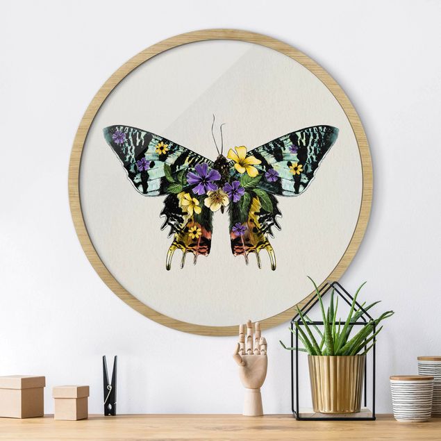 Runde gerahmte Bilder Illustration Floral Madagascan Butterfly