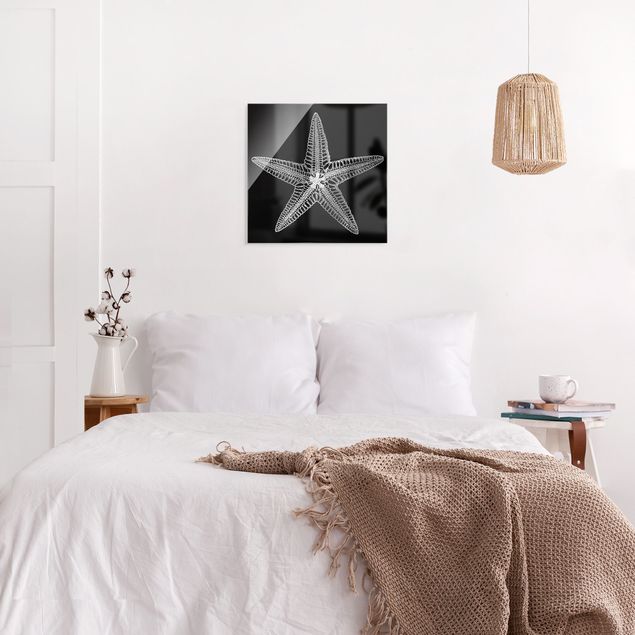 Glasschilderijen Illustration Starfish On Black