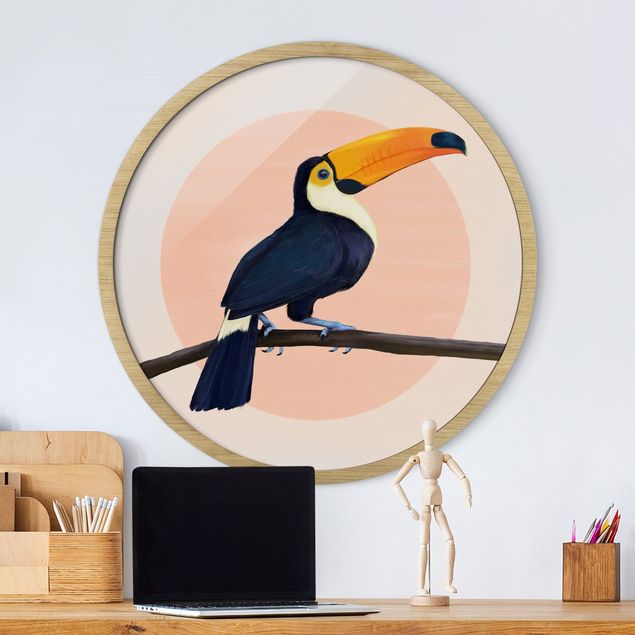 Runde Bilder mit Rahmen Illustration Bird Toucan Painting Pastel
