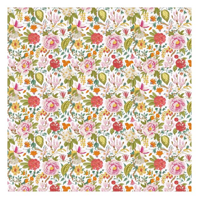 Fotobehang - Illustrated Floral Chinoiserie Pattern On Light Pink
