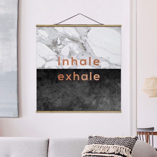 Stoffen schilderij met posterlijst Inhale Exhale Copper And Marble