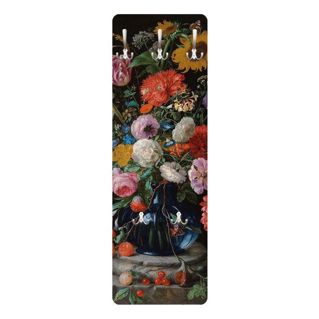 Wandkapstokken houten paneel Jan Davidsz de Heem - Tulips, a Sunflower, an Iris and other Flowers in a Glass Vase on the Marble Base of a Column
