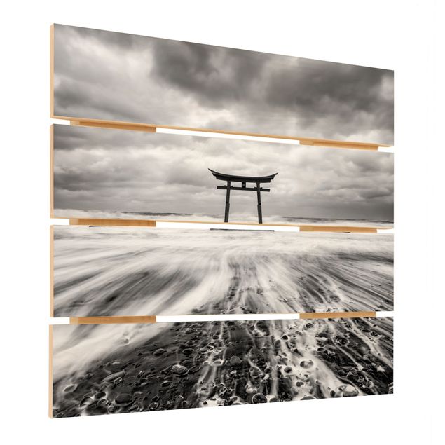 Houten schilderijen op plank Japanese Torii In The Ocean