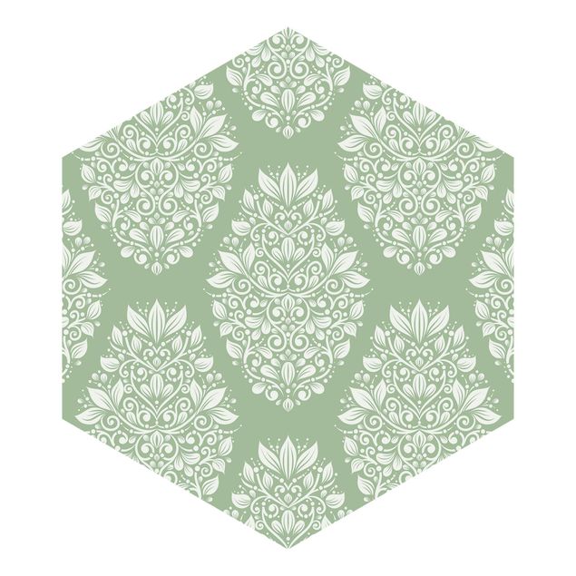 Hexagon Behang Art Nouveau Pattern On Green
