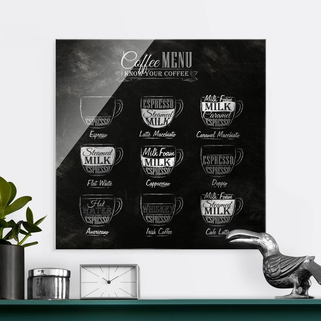 Magnettafel Glas Coffee Varieties Chalkboard
