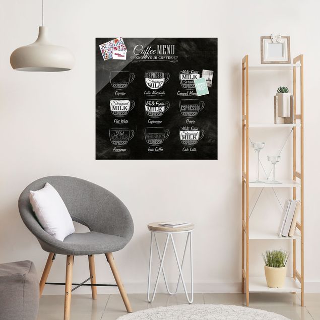 Magnettafel Glas Coffee Varieties Chalkboard