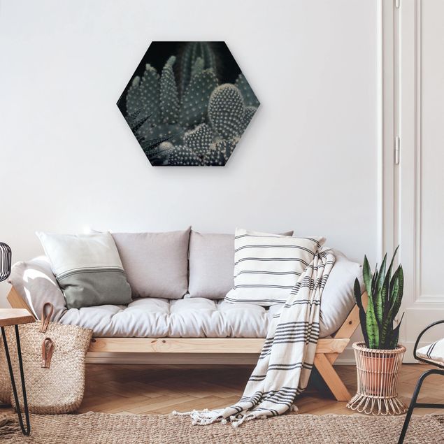 Hexagons houten schilderijen Familiy Of Cacti At Night