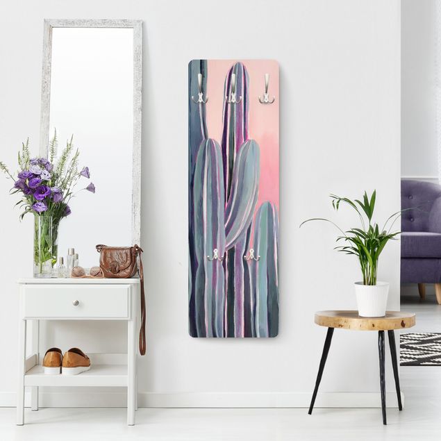 Wandkapstokken houten paneel Cactus In Licht Pink II
