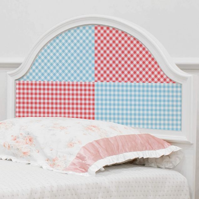 Plakfolien - Checked Pattern Squares In Pastel Blue And Vermillion