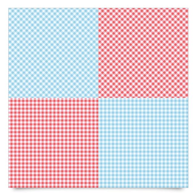 Plakfolien - Checked Pattern Squares In Pastel Blue And Vermillion