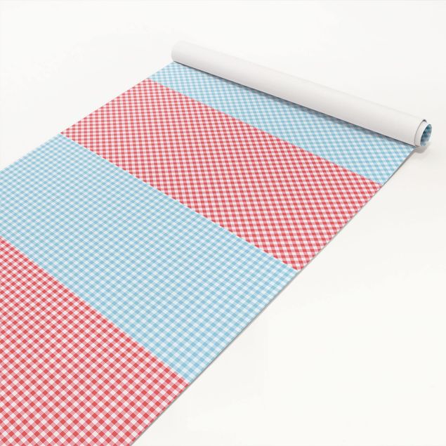 Plakfolien - Checked Pattern Stripes In Pastel Blue And Vermillion