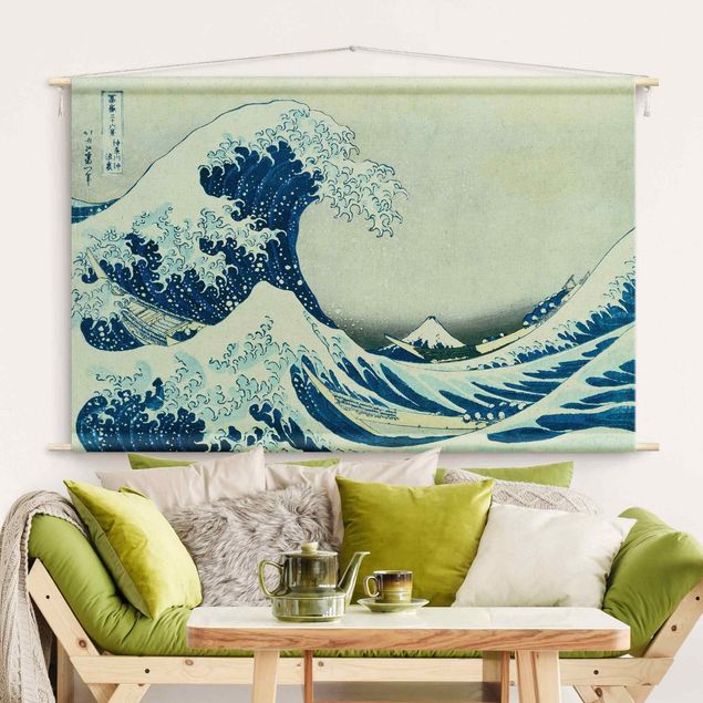 wandtapijten modern Katsushika Hokusai - The Great Wave At Kanagawa