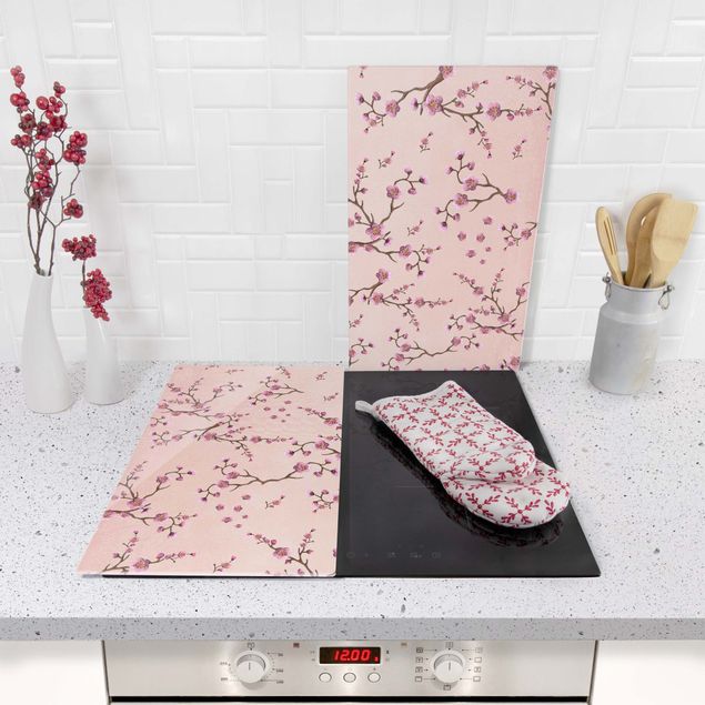 Kookplaat afdekplaten Cherry Blossoms On Light Pink