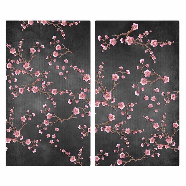 Kookplaat afdekplaten Cherry Blossoms On Black