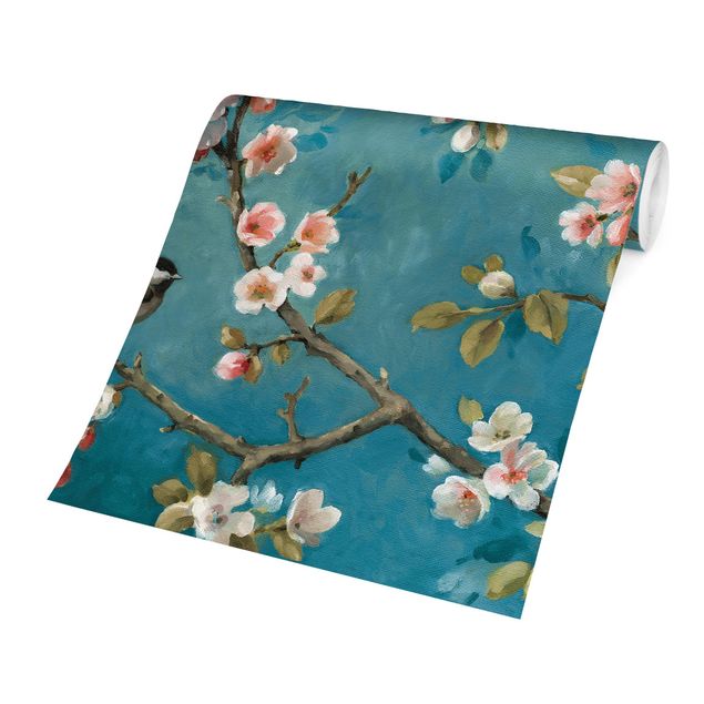 Fotobehang - Cherry Blossom Branches On Blue