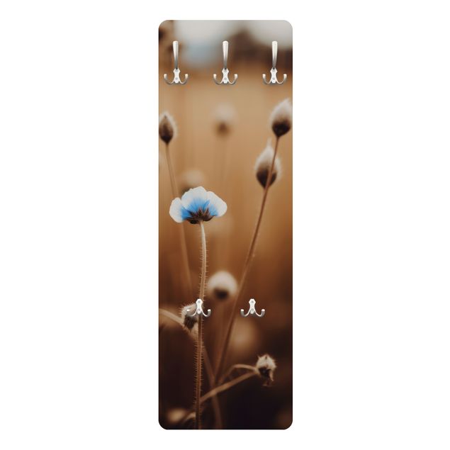 Wandkapstokken houten paneel - Small blue flower
