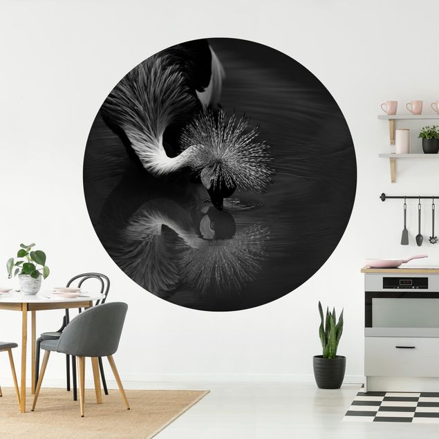 Behangcirkel Crowned Crane Bow Black And White