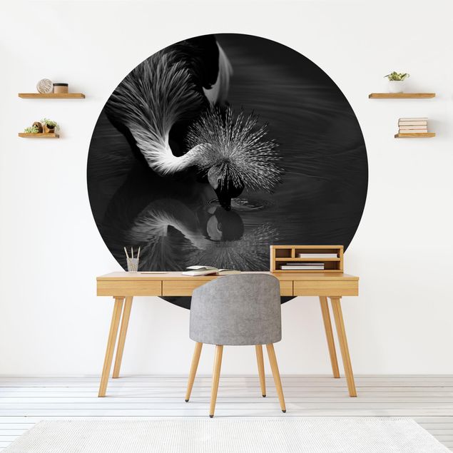 Behangcirkel Crowned Crane Bow Black And White