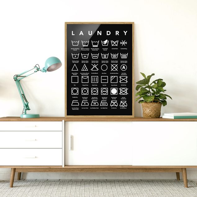 Ingelijste posters Laundry Symbols Black And White