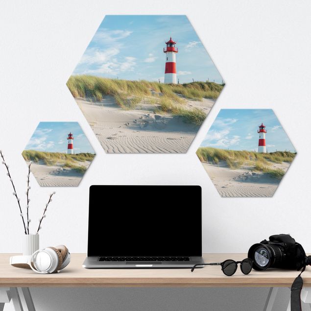 Hexagons Aluminium Dibond schilderijen Lighthouse At The North Sea