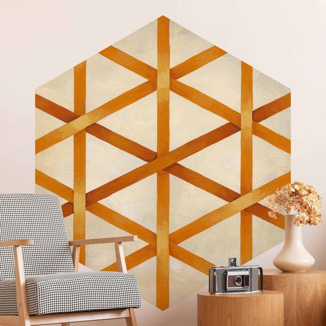 Hexagon Behang Light And Ribbon Orange