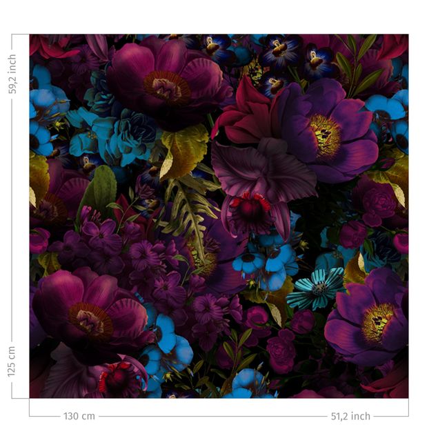 Bloemen gordijnen Purple Blossoms With Blue Flowers