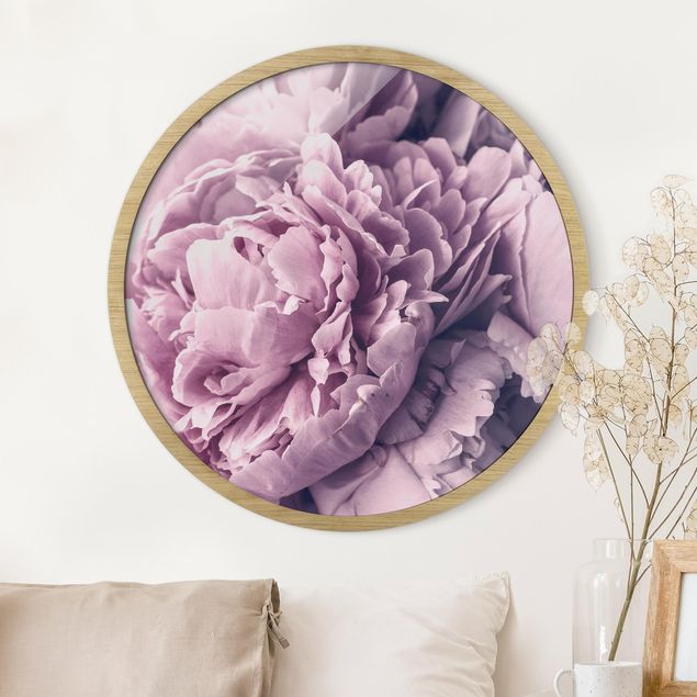 Runde Bilder mit Rahmen Purple Peony Blossoms