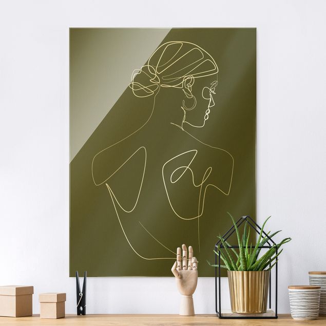Glas Magnetboard Line Art - Woman Back Green