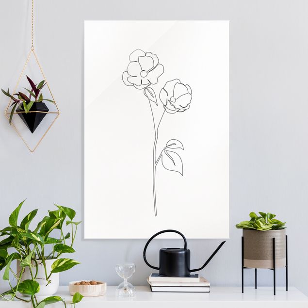 Glas Magnettafel Line Art Flowers - Poppy Flower