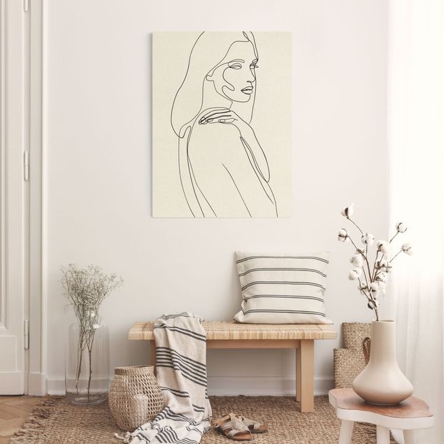 Canvas schilderijen - Goud Line Art Woman Shoulder Black And White